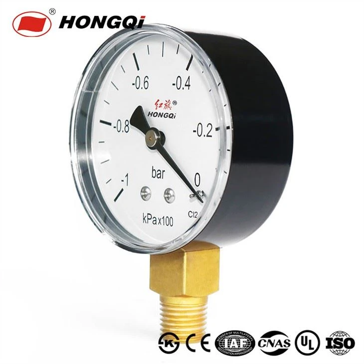 Black Steel Case Brass Connection Bottom Thread Type Pressure Gauge