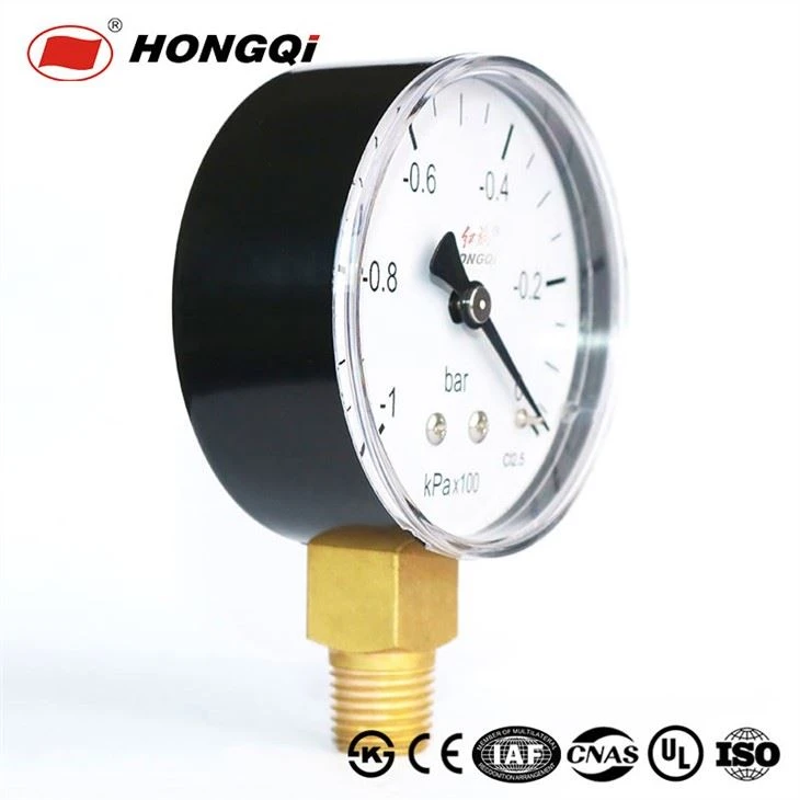 Black Steel Case Brass Connection Bottom Thread Type Pressure Gauge