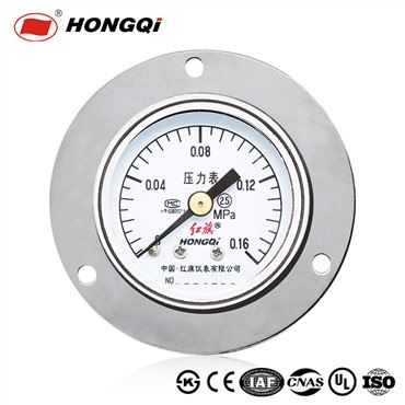 Y-40 Back Connection 0-0.16MPa Black Paint Steel Pressure Gauge With Flanged
